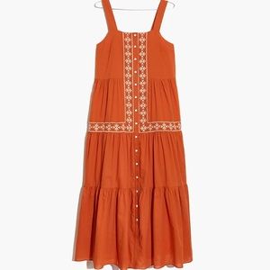 Madewell Orange Embroidered Maxi Dress - Medium